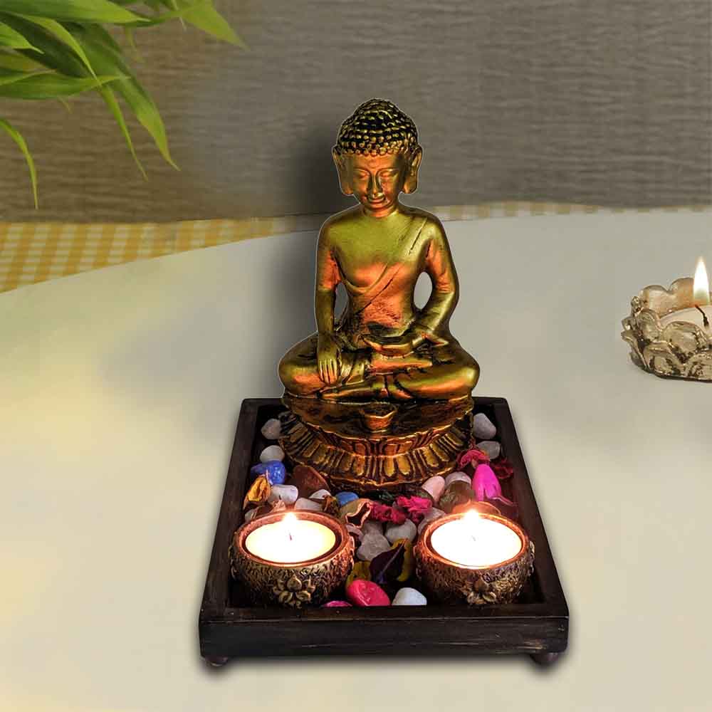Buy Golden Meditating Buddha Statue on Tray